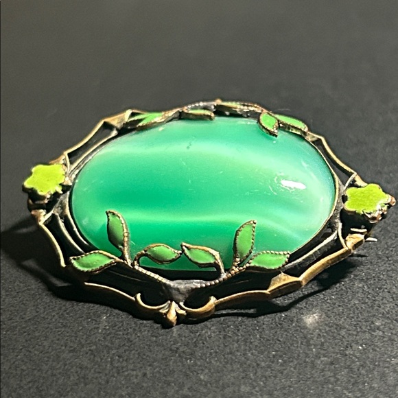 Art Nouveau Glass Enamel Organic Motif Brooch - Picture 4 of 7